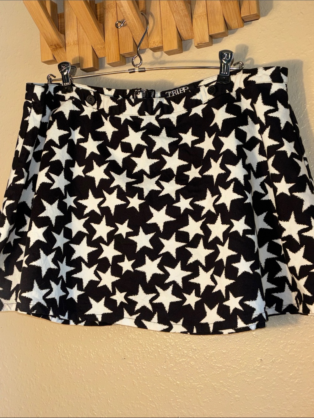 EUC Tripp NYC black and white star print mini skirt, a popular alternative fas